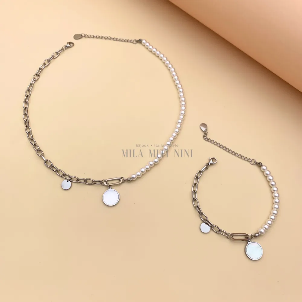 CAC7763-Perla Catena-Collana Corta in Acciaio - CAC7763-Perla Catena-Collana Corta in Acciaio