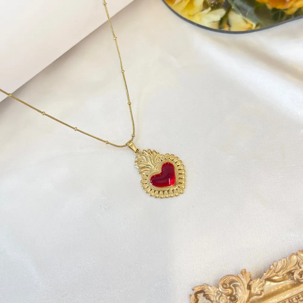 Scro Cuore Smaltato-Collana Girocollo in Acciaio - CAC-783-27