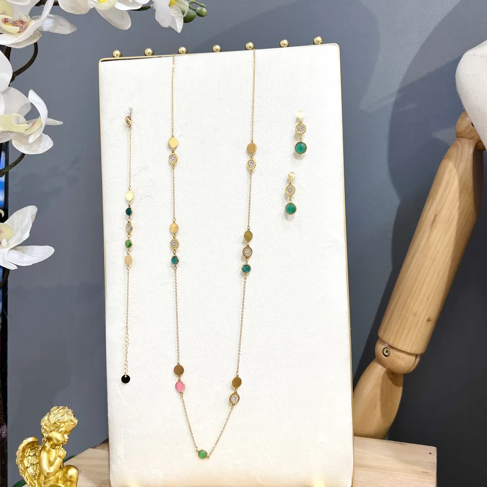 Tondo Punto Luce con Pietra-Collana Lunga in Acciaio - CAL-103-AA1731N