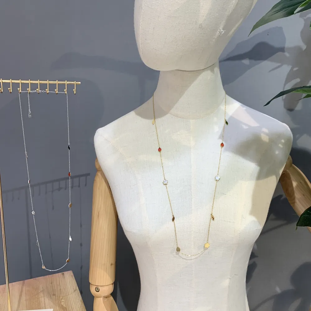 Fiore Coccinella-Collana Lunga in Acciaio - CAL-413-2150