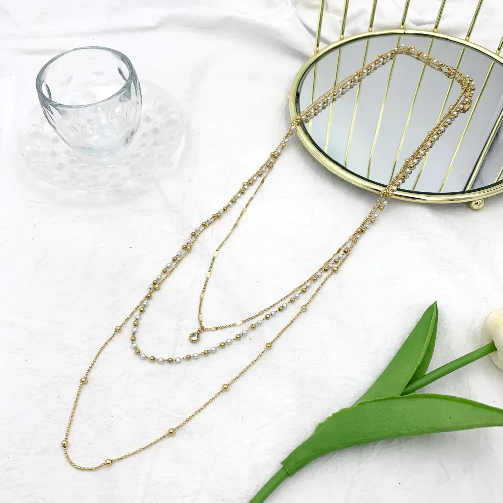 Multifili Lunghi con Perla-Collana Lunga in Acciaio - CAL-413-2224