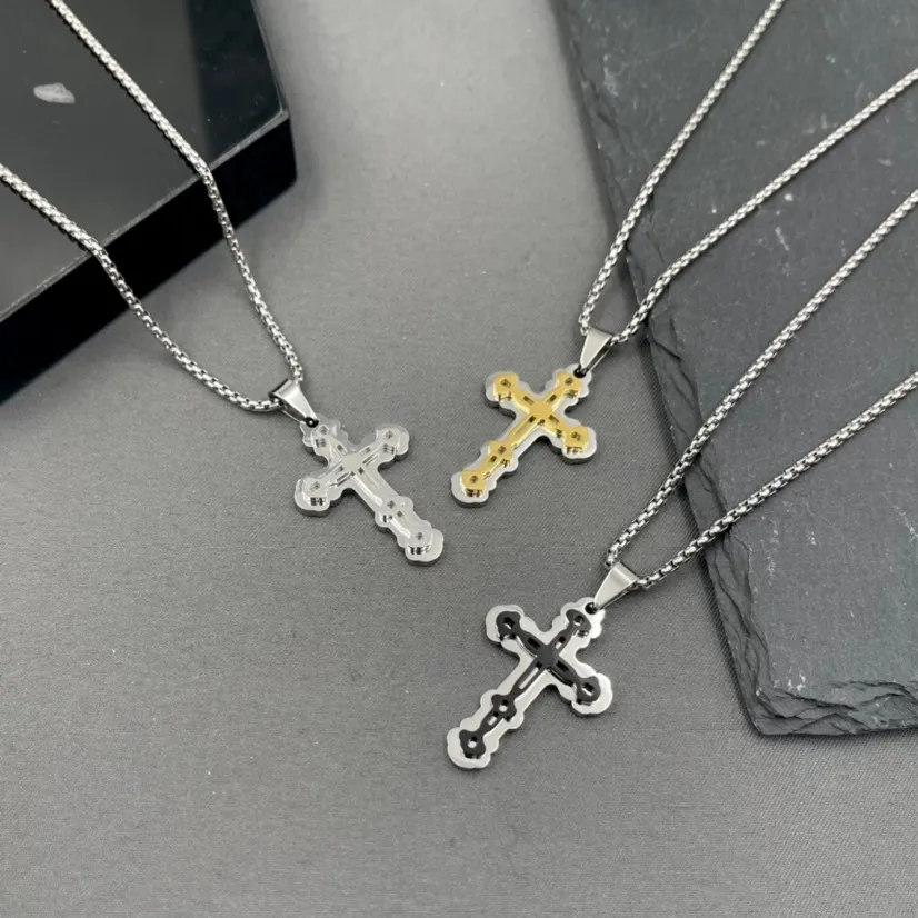 Croce-Collana in Acciaio da Uomo - CAU-600-B226