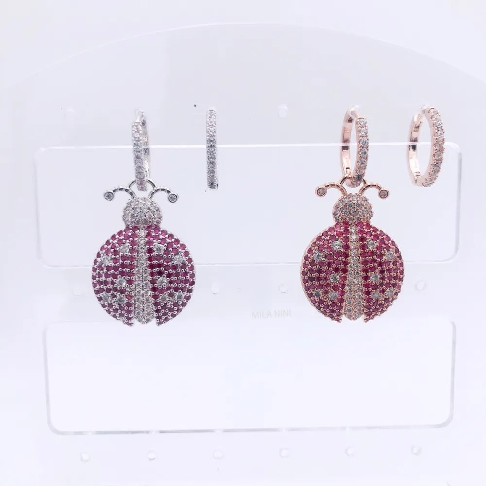 Orecchini zirconia - Coccinella grande  5735  - Orecchini cerchio zirconia