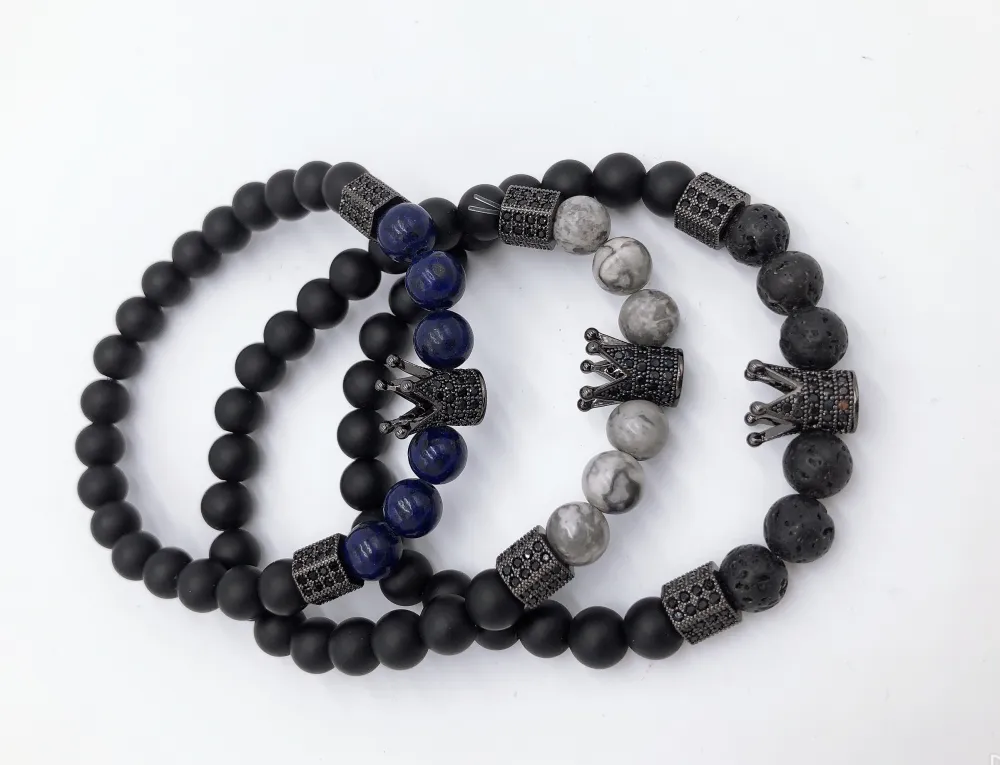 Bracciale da Uomo Elastico con Pietre Laviche e Zirconi - Corona - Bracciale Uomo