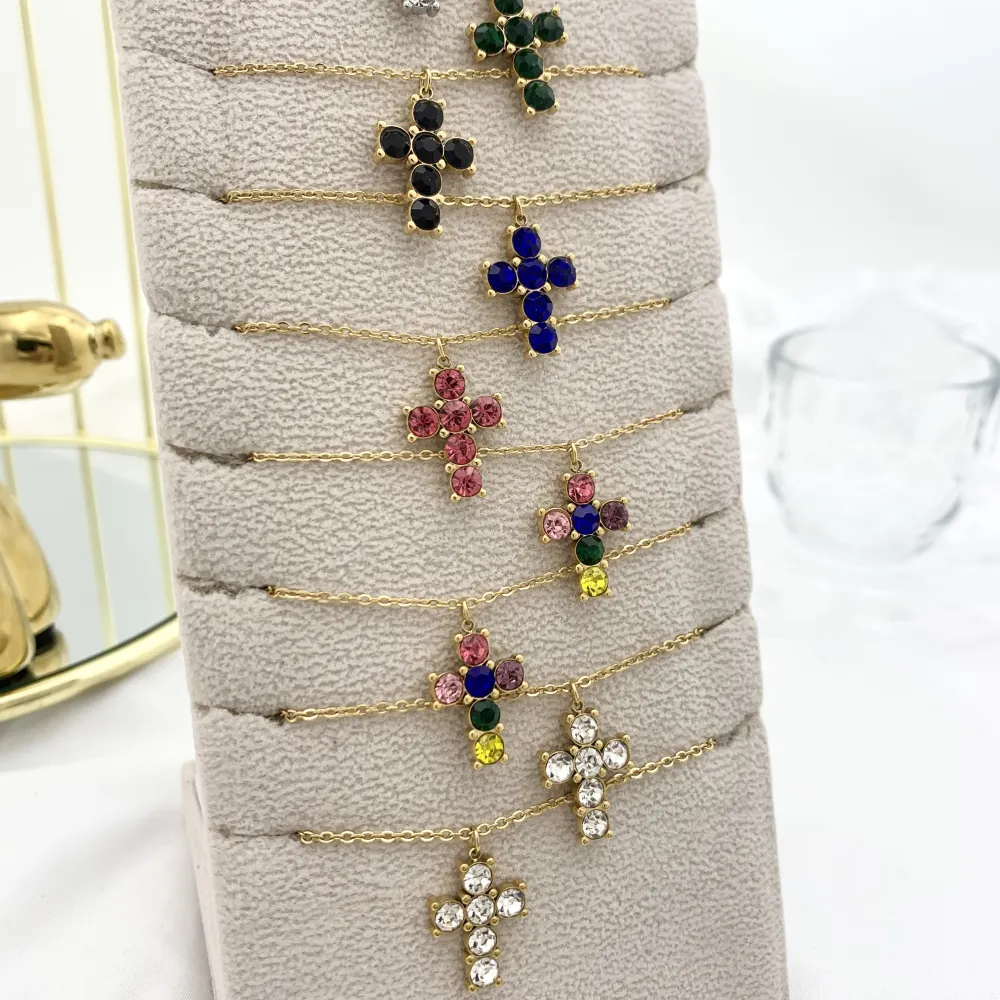 Croce con Zirconia-12pz Collane Corte in Acciaio - CPA-103-AA241N