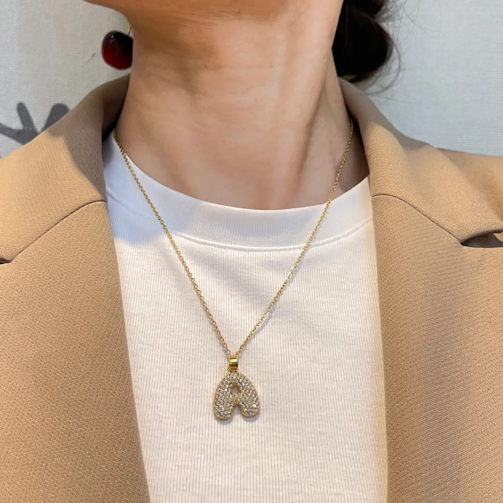 Iniziale Bombato con Zirconia -24pz Collane Corte in Acciaio - CPA-103-AA5474N