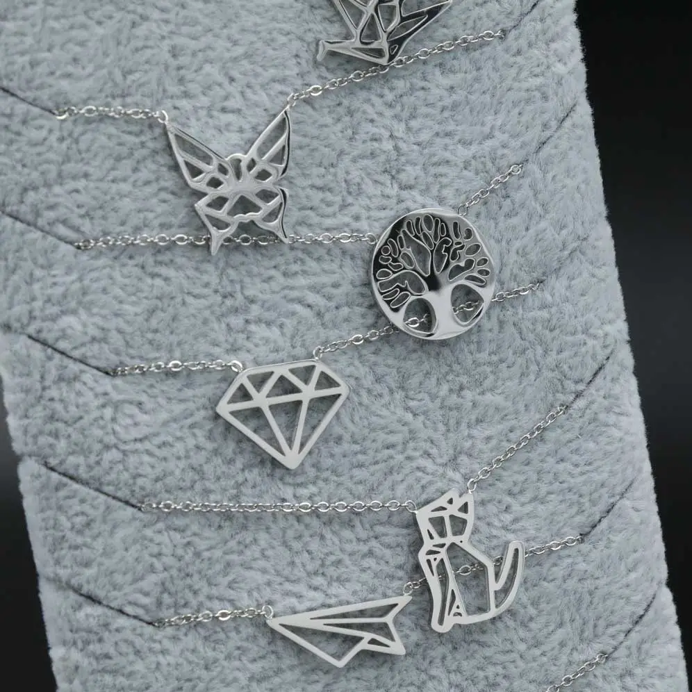 Collana in Acciaio OLIGAMI (12Pz + Espositore in Omaggio) - CPA413-281-Origami - Collana Acciaio 12pz con Espositore