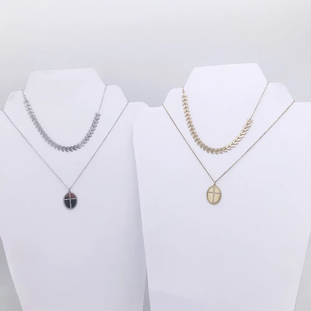 Multifilo collana acciaio - Doppiofilo catena foglia 4449- Collana