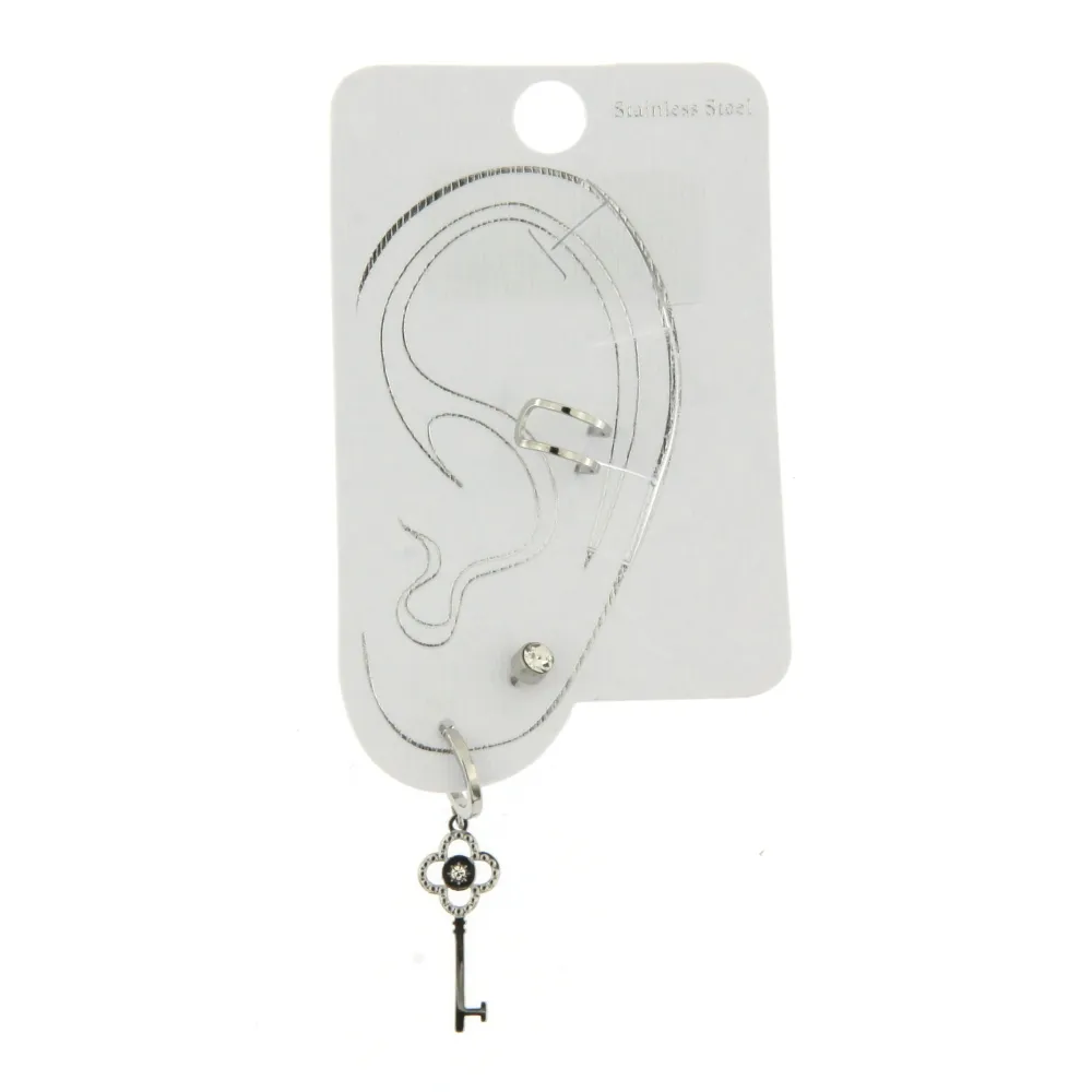 EAK6826-Chiave- Set Earcuff Orecchini in Acciaio - EAK6826-Chiave- Set Earcuff Orecchini in Acciaio