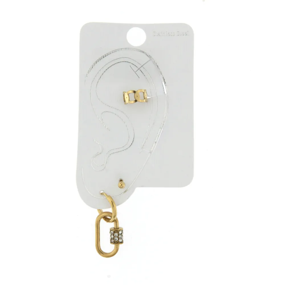 EAK6826-Ovale- Set Earcuff Orecchini in Acciaio - EAK6826-Ovale- Set Earcuff Orecchini in Acciaio