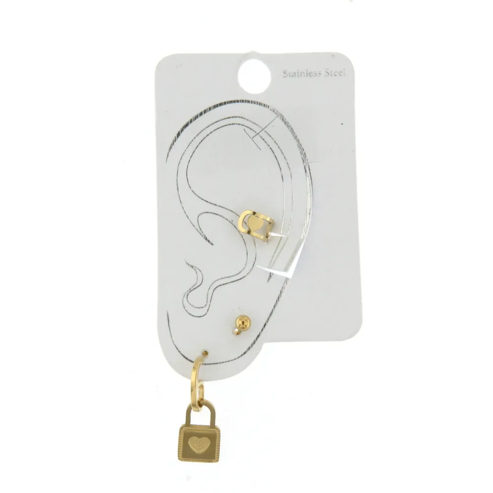 EAK6827-Lucchetto- Set Earcuff Orecchini in Acciaio - EAK6827-Lucchetto- Set Earcuff Orecchini in Acciaio