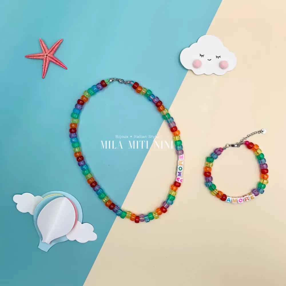 KAV176-425- Perline Colorate AMORE- Cavigliera in Acciaio - KAV-176-425