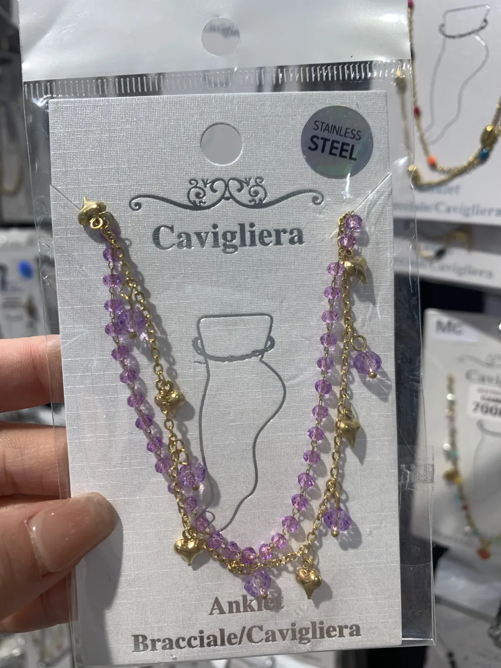 Doppia Catena Rosario Cuore-Cavigliera in Acciaio - KAV-413-1267