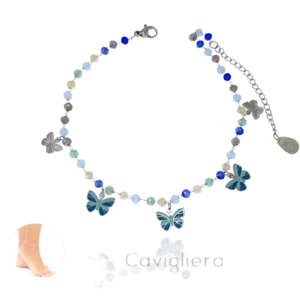 Cristalli con Farfalla-Cavigliera in Acciaio - KAV-413-337