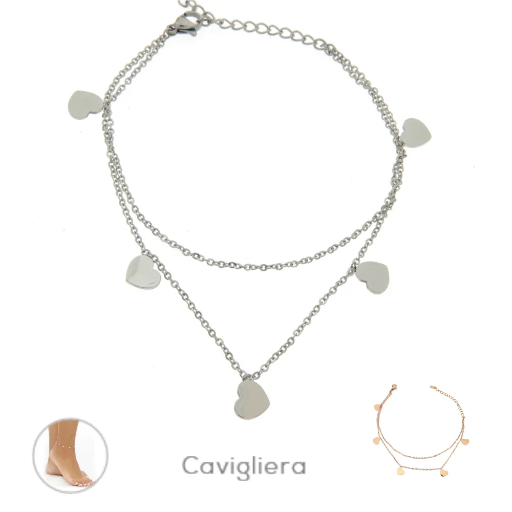 Cuore 3187 - Cavigliera Doppia Catena in Acciaio - KAV-413-62