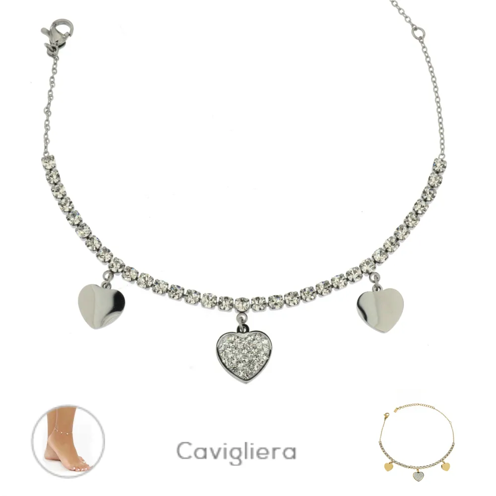 KA-Cuore Strass 5171 - Cavigliere in Acciaio - KAV-413-A68