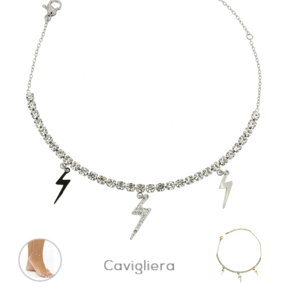 KA-Fulmine Strass 5174 - Cavigliere in Acciaio - KAV-413-A73