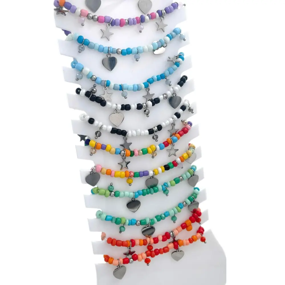 Perline Colorate con Stella-12Pz Cavigliere in Acciaio - KPA-176-364 (AC-09)