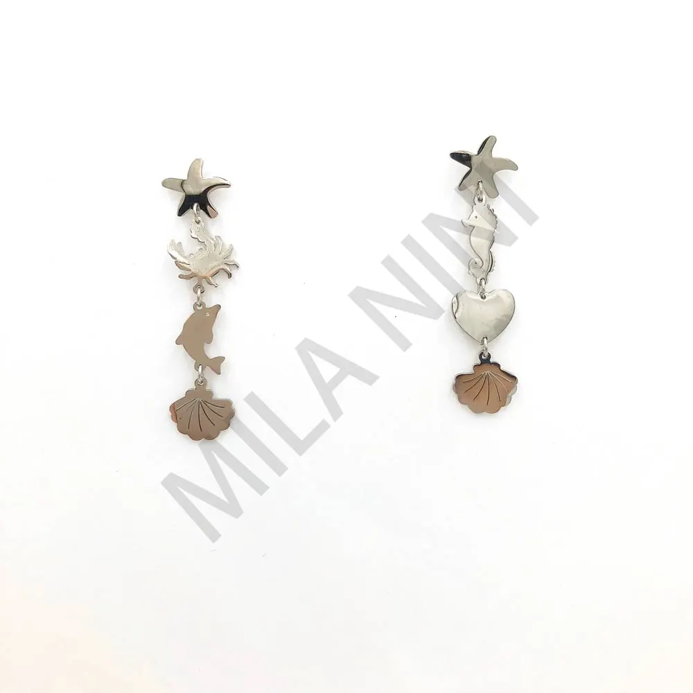 Orecchini pendenti in acciaio - Linea Mare 4 ciondoli - Orecchini pendenti in acciaio