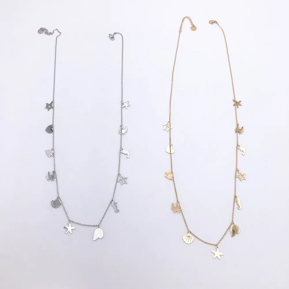 Collana lunga in  acciaio - MARE STELLA MARINA PESCE CONCHIGLIA PENDENTE MIX  3981 -COLLANA