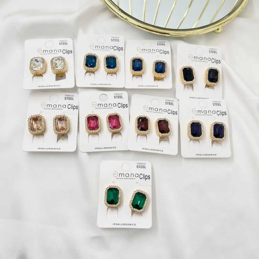 Rettangolare -Orecchini a Clip in Acciaio - OAK-103-AA2966E