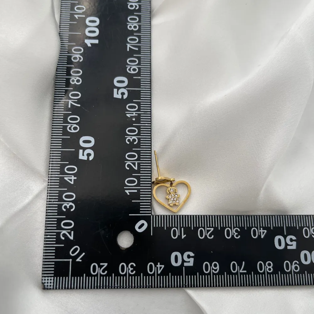 Cuore con Bimba-Orecchini Pendenti in Acciaio - OAP-103-AA1104E