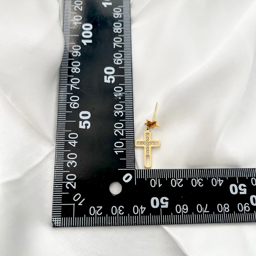 Croce-Orecchini Pendenti in Acciaio - OAP-103-AA1116E