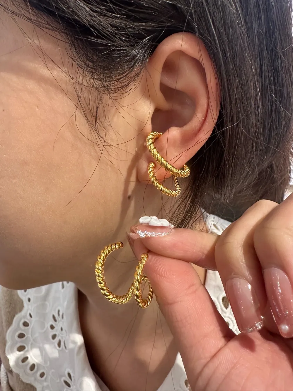 Effetto Doppio Cerchio-Orecchini in Acciaio - OAP-103-AA1356E