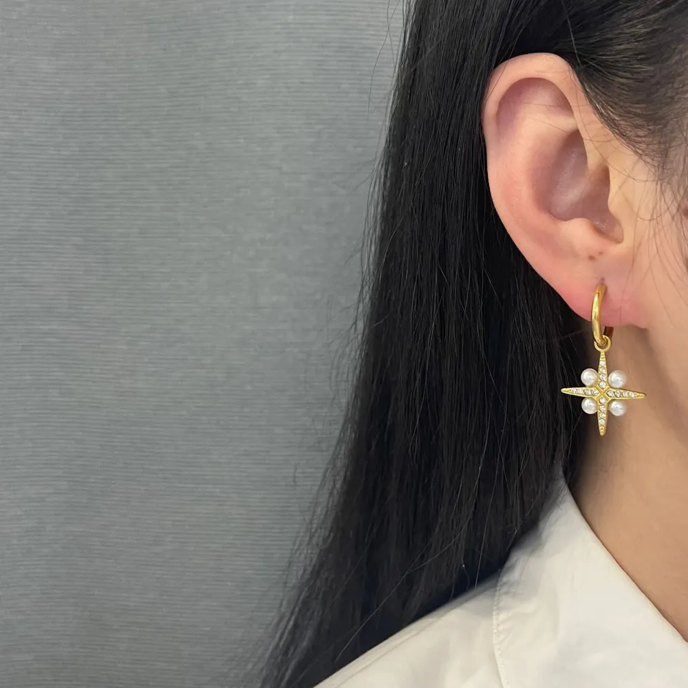 Croce Stella con Perla-Orecchini in Acciaio - OAP-103-AA191E