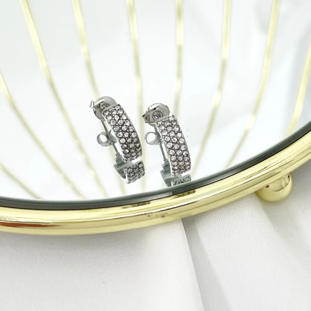 Mezzaluna con Stras-Orecchini in Acciaio - OAP-103-AA3628E