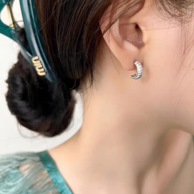 Mezzaluna con Stras-Orecchini in Acciaio - OAP-103-AA3629E