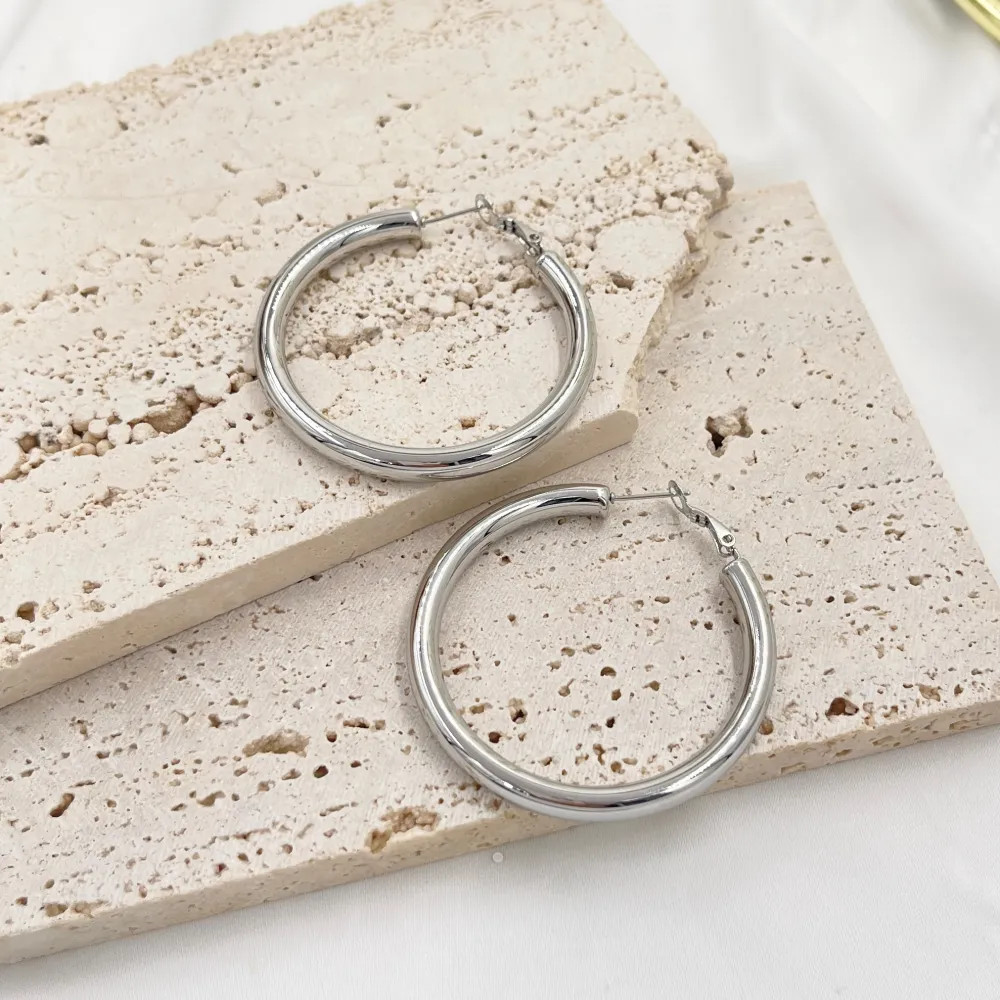 Cerchio Tubo Bombato 5x50mm-Orecchini in Acciaio - OAP-103-AA3682E 5x50mm