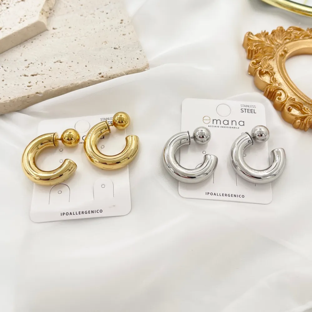 Cerchio Bombato Doppio Uso-Orecchini in Acciaio - OAP-103-AA4150E