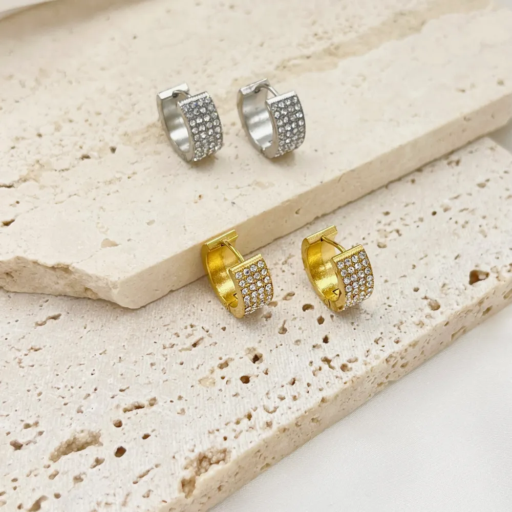 Cerchio con Strass -Orecchini in Acciaio - OAP-103-AA4660E