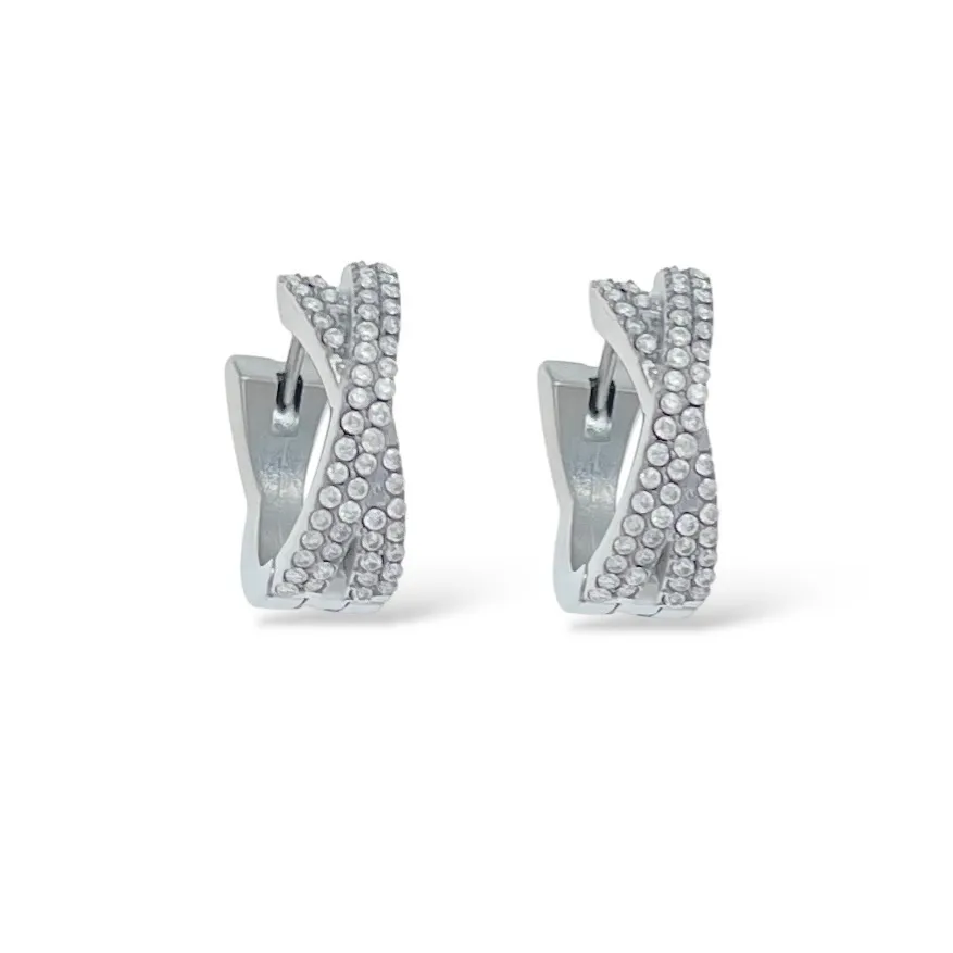 Cerchio X 12mm con Zirconia-Orecchini in Acciaio - OAP-103-AA5776E