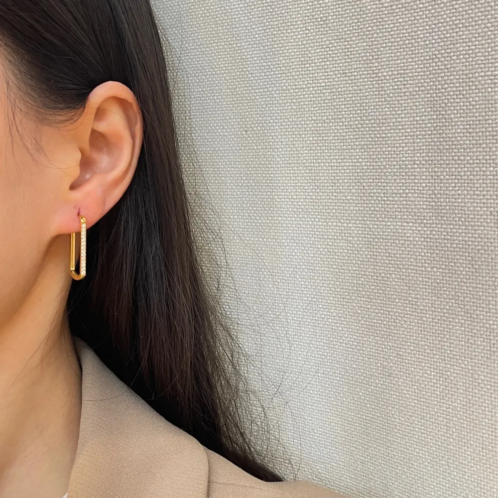 Cerchio 13x25mm Rettangolare con Zirconia-Orecchini in Acciaio - OAP-103-AA5777E 13x25mm