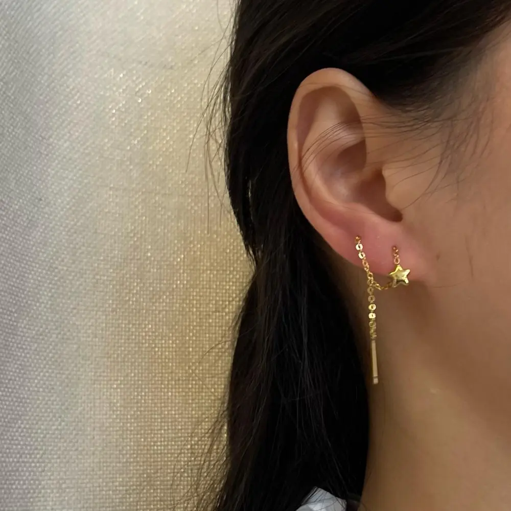 Stella Bombato Liscio-Orecchini Saliscendi in Acciaio - OAP-103-AA788E