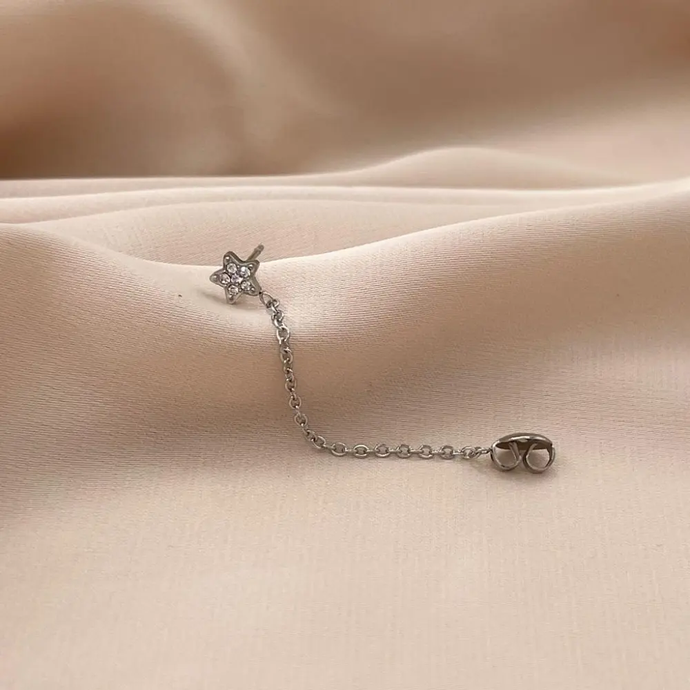 Pallina Catena Stella con Zirconia-Orecchino Mono Saliscendi in - OAP-103-AA807E