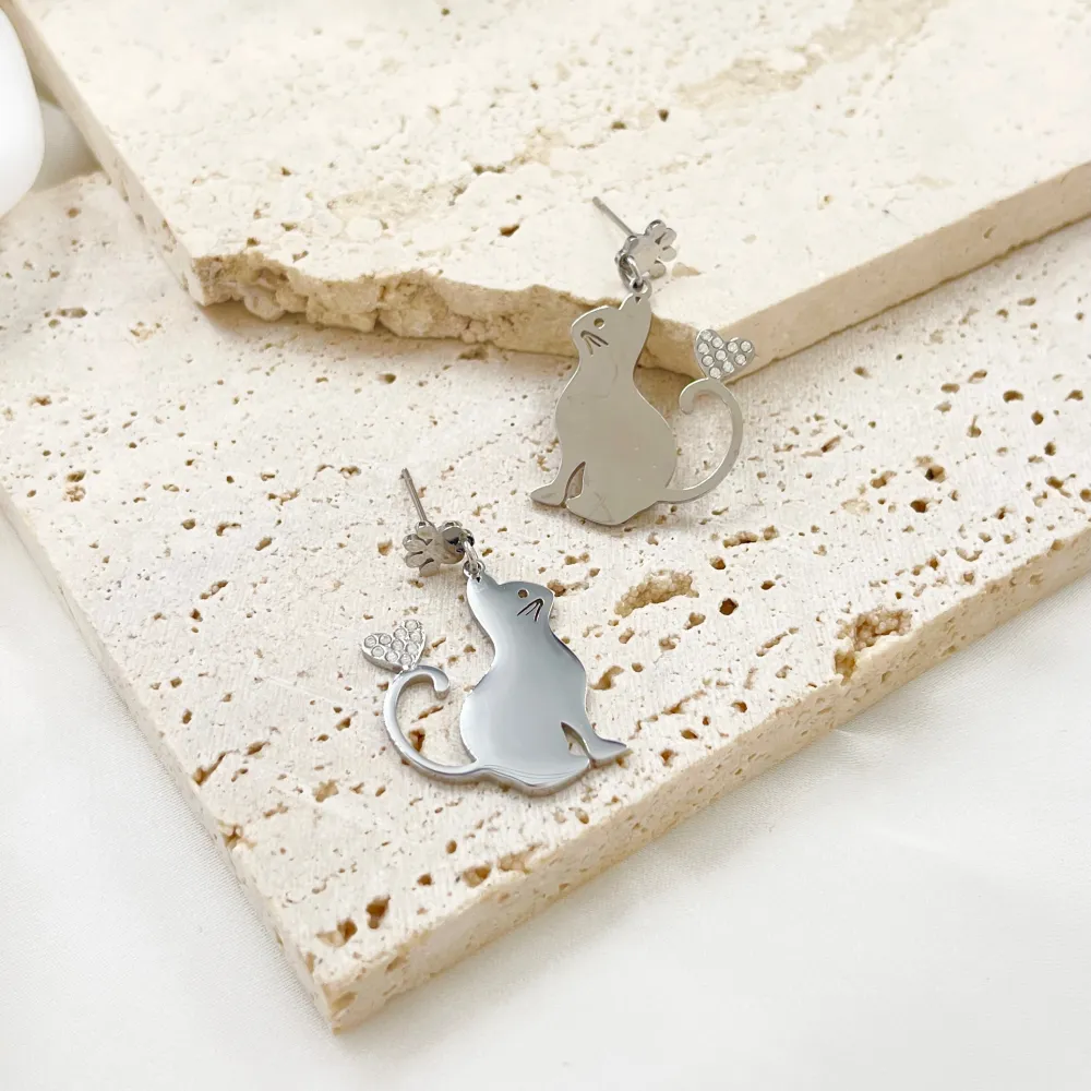 Gatto con Cuore -Orecchini in Acciaio - OAP-103-AS4560E