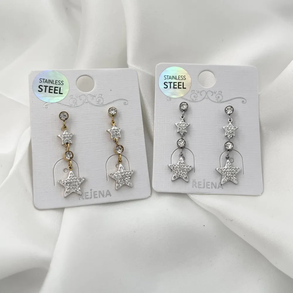 Doppia Stella con Strass-Orecchini in Acciaio - OAP-413-1210