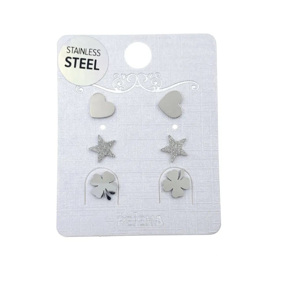 OAP7327-Cuore Stella Quadrifoglio-Orecchini Tris in Acciaio - OAP-413-2011