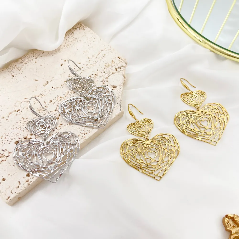 Doppio Cuore -Orecchini in Acciaio - OAP-413-2415