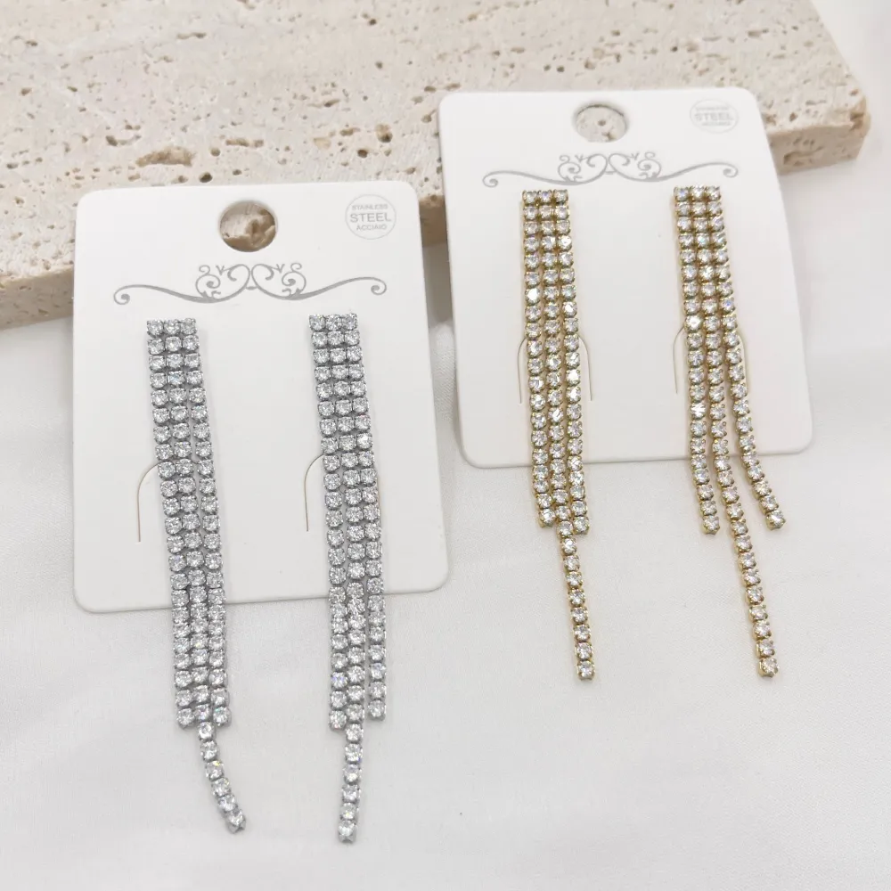 Tre fili Tennis lungo 5cm+7cm -Orecchini in Acciaio - OAP-413-2500