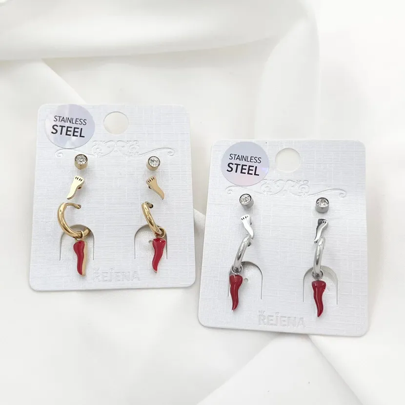 Cornino Rosso-Orecchini in Acciaio - OAP-413-655A