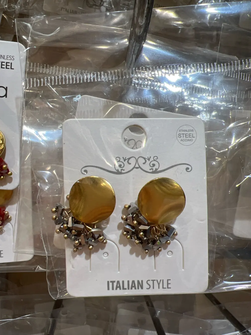 Bottone con Cristalli-Orecchini in Acciaio - OAP-428-11