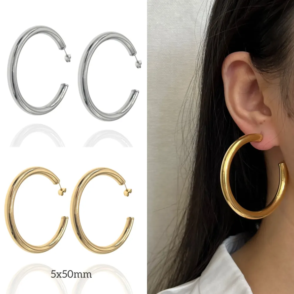 Cerchio Bombato 5x50mm-Orecchini in Acciaio - OAP-445-13 5x50mm