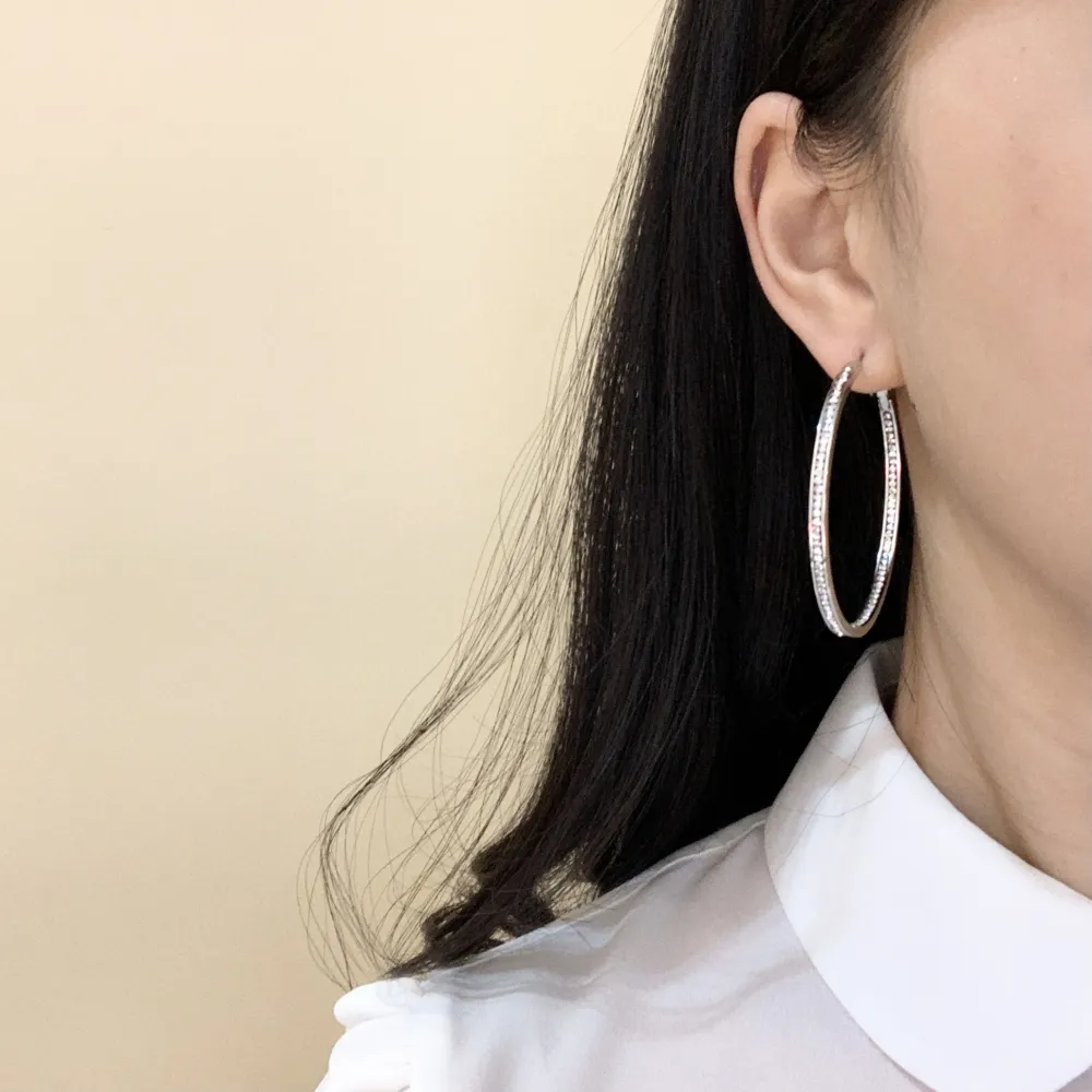 OAC7284-Doppio Strass 5cm - Orecchini a Cerchio in Acciaio - OAP-450-665 5cm Doppio Strass