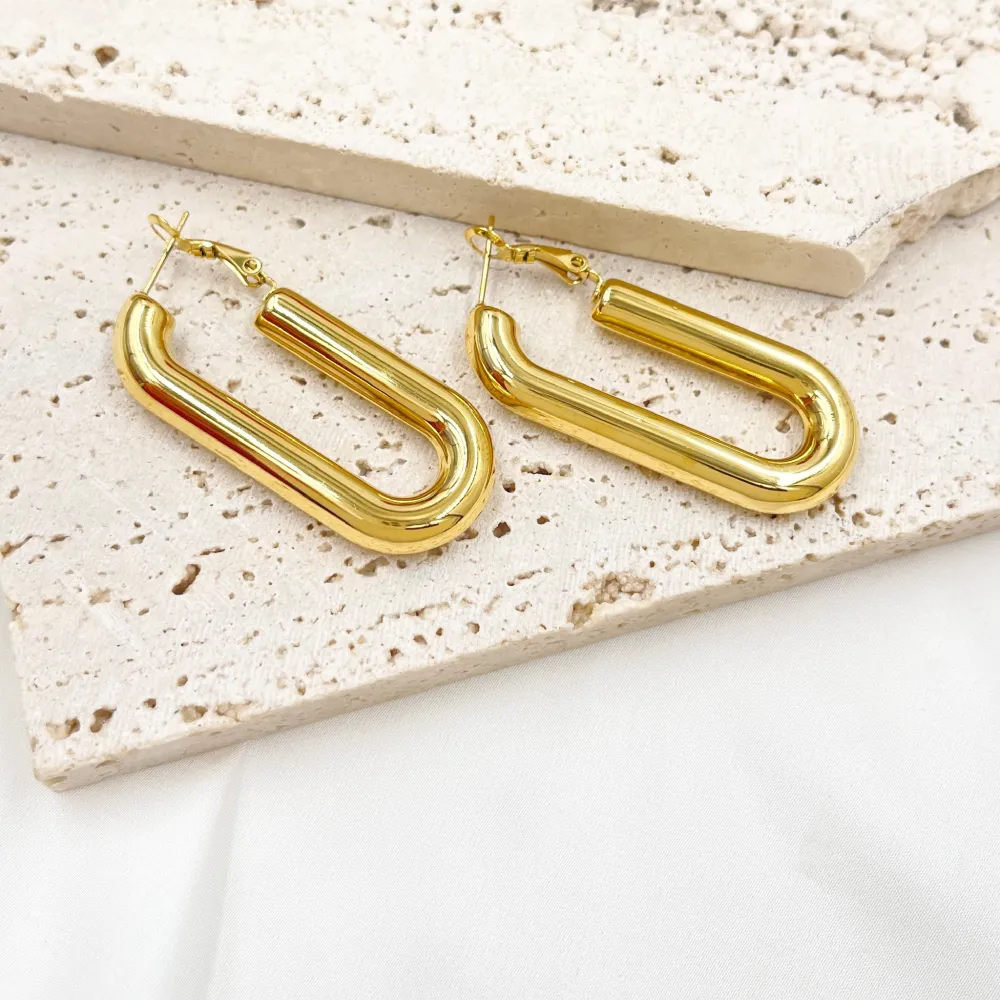 Cerchio Bombato Rettangolare -Orecchini in Acciaio - OAP-450-679