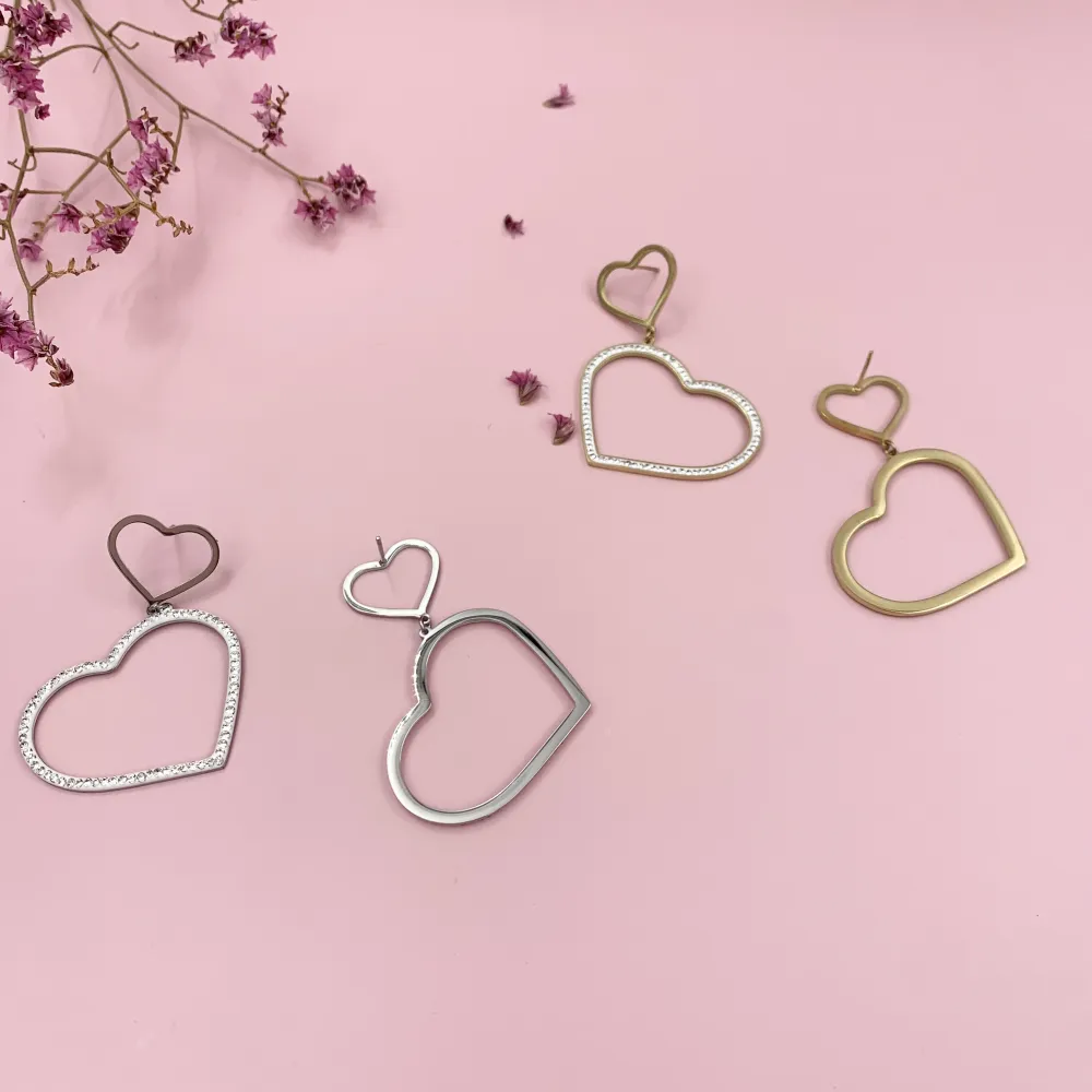 OAP6834-Cuore Pendente Strass- Orecchini in Acciaio - OAP6834-Cuore Pendente Strass- Orecchini in Acciaio