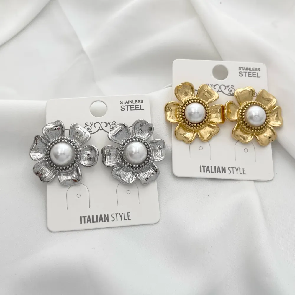 Fiore con Perla-Orecchini in Acciaio - OAP-729-10